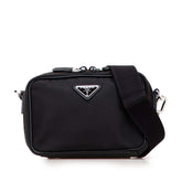 プラダ 三角ロゴプレート ショルダーバッグ ブラック ナイロン サフィアーノレザー レディース PRADA 【中古】
